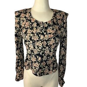 Vintage Tarazzia Black Floral Oversized Collar Gothic Victorian Blouse M